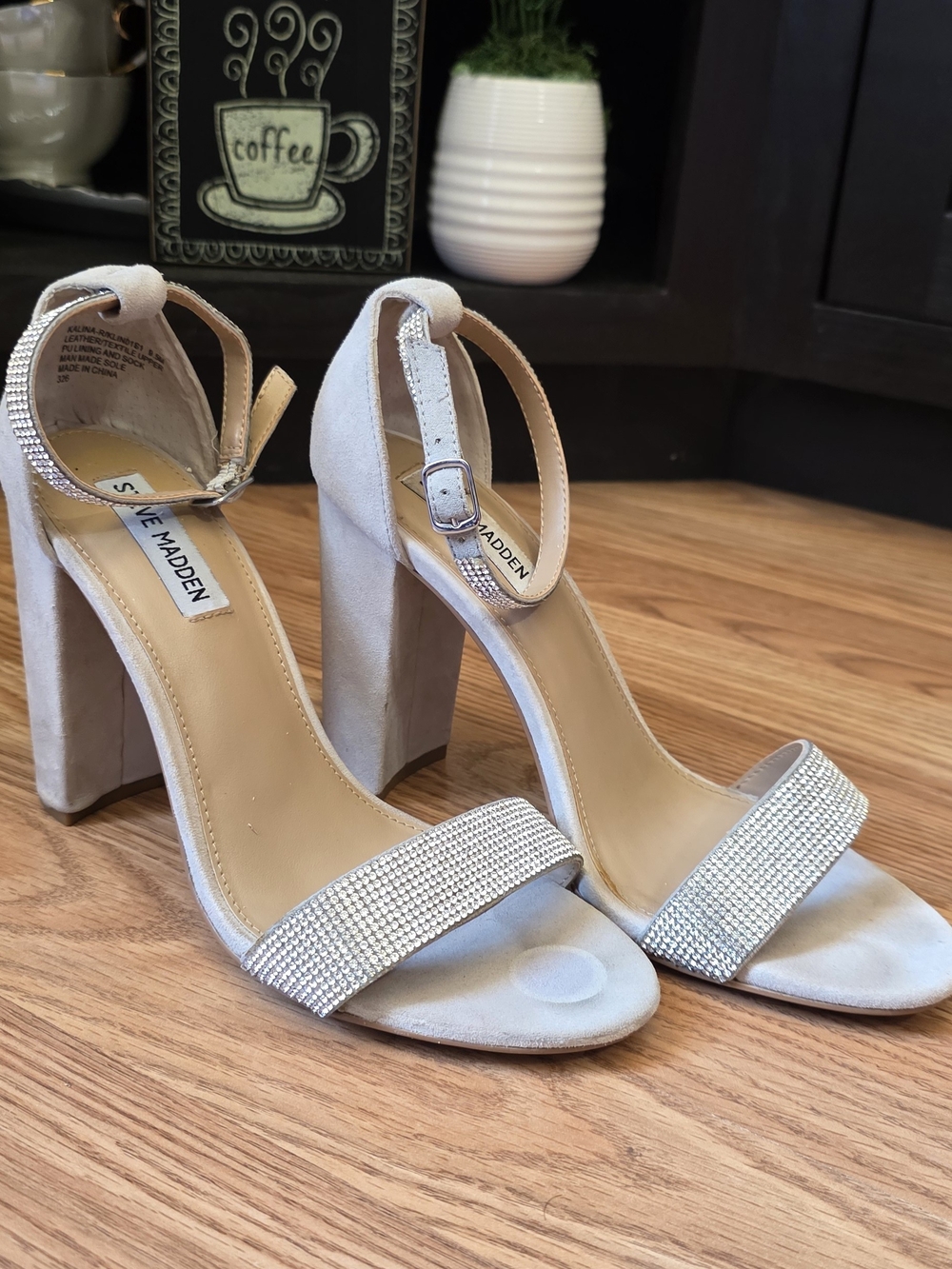 Steve Madden Silver Rhinestone Block Heel Sandals